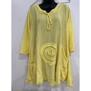 Oh My Gauze! Shirt Tunic Top Women Size 2 Yellow Cotton Gauze Boho Frayed